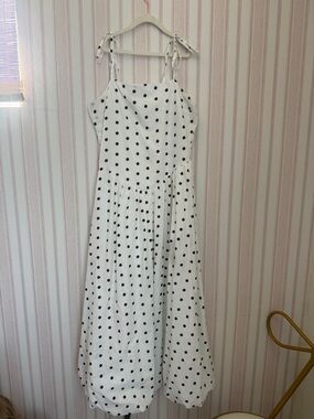 White Polka Dot Tie-Strap Maxi Dress